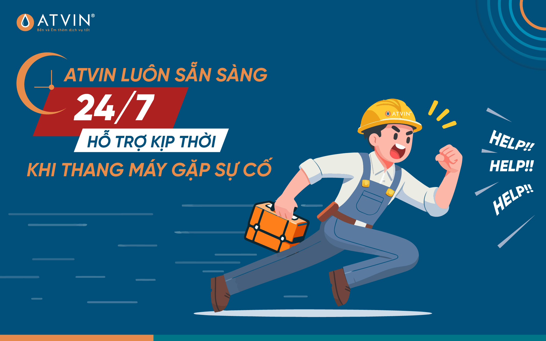 Thang máy Atvin sẵn sàng khắc phục sự cố 24/7